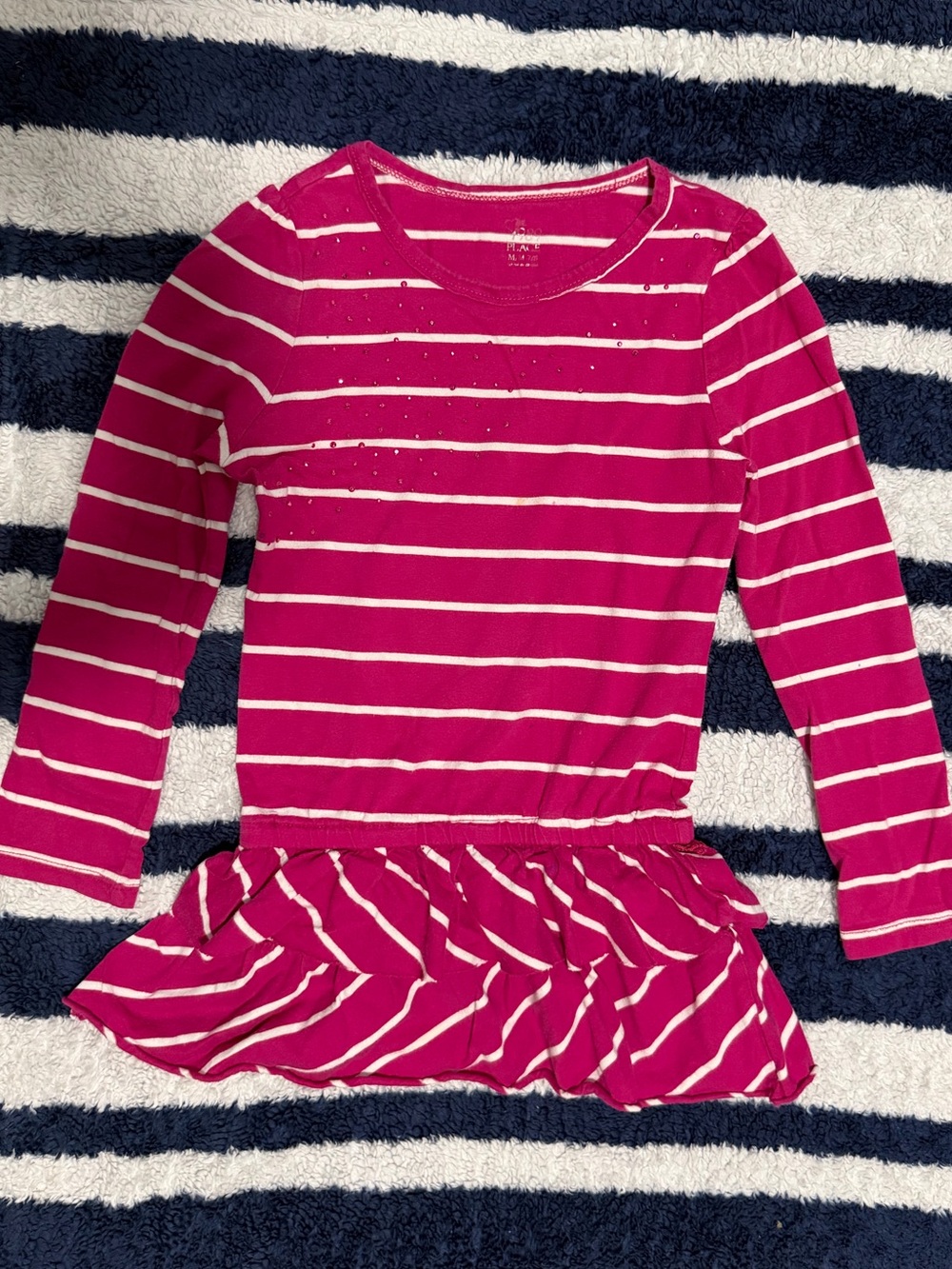 The Children's Place Hot Pink & White Striped Long-Sleeve Peplum Top